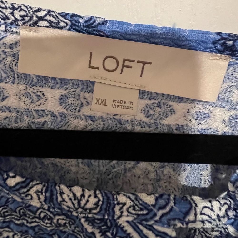 NWT! Loft Blue Bandana Paisley Balloon Sleeve Textured Blouse Size XXL Women’s - Picture 7 of 13